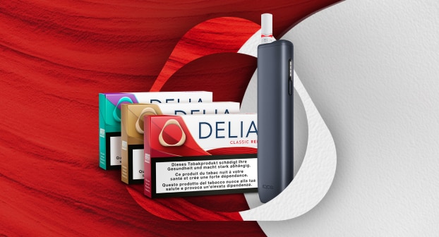 3 packs of Terea &ndash;  Sienna, Turquoise and Mauve Wave on a Rock with an IQOS ILUMA i device in blue breeze &ndash; surrounded by the IQOS key in tobacco tone.