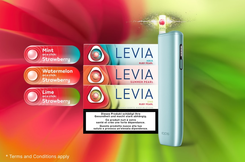 3 packs of Terea &ndash;  Sienna, Turquoise and Mauve Wave on a Rock with an IQOS ILUMA i device in blue breeze &ndash; surrounded by the IQOS key in tobacco tone.