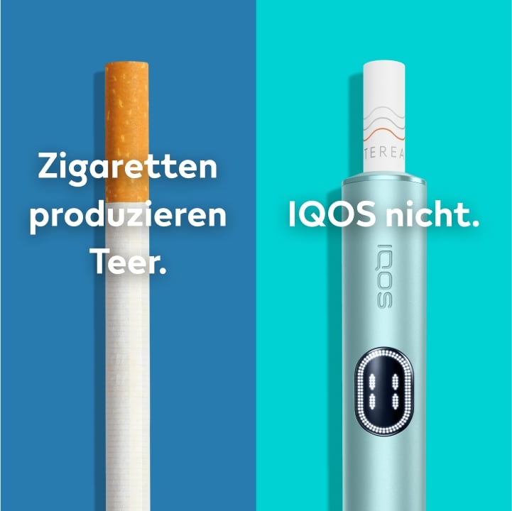 IQOS ILUMA Gerät im Vergleich zu einer Zigarette