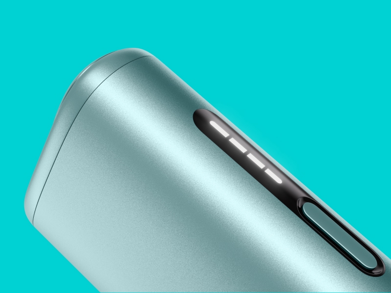 Blue IQOS ILUMA i ONE device, detail view of the lights