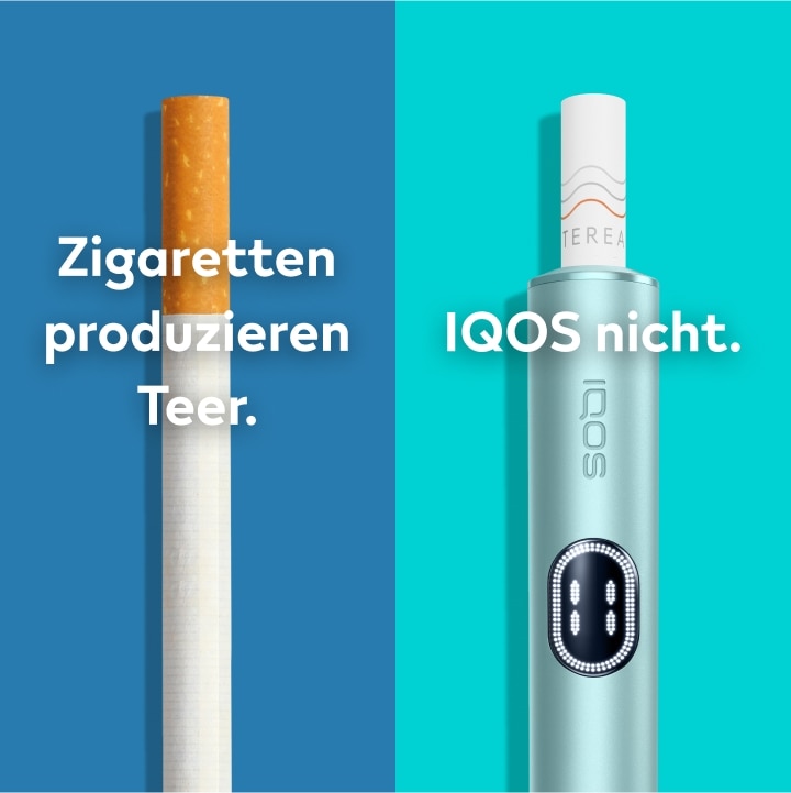 IQOS ILUMA Gerät im Vergleich zu einer Zigarette