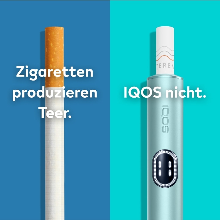 IQOS ILUMA Gerät im Vergleich zu einer Zigarette